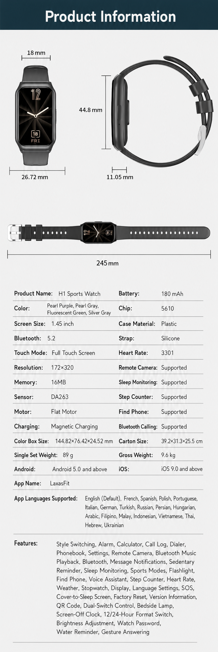 H1 Bluetooth Sports Smart Watch