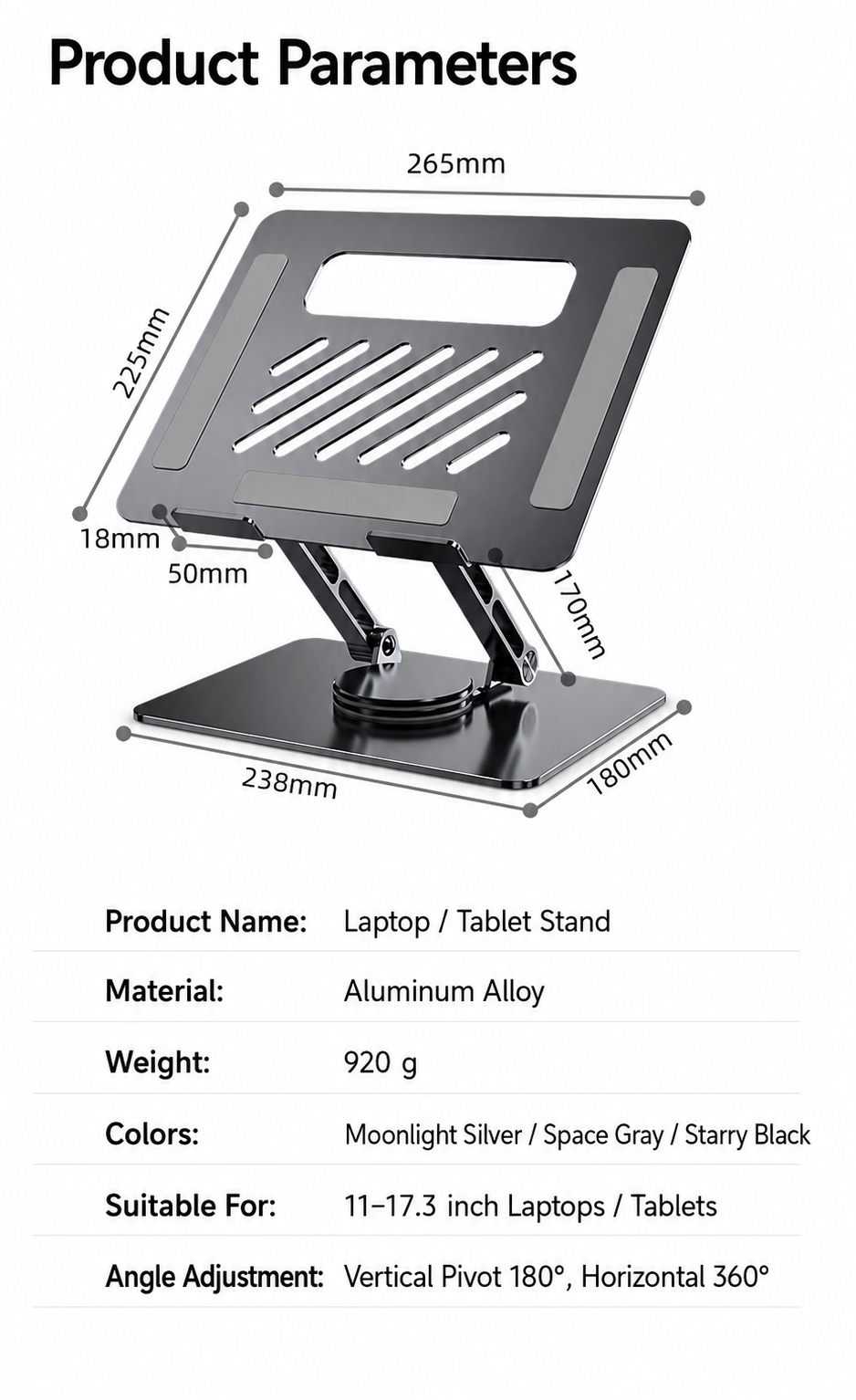 360° Rotating Aluminum Laptop Stand