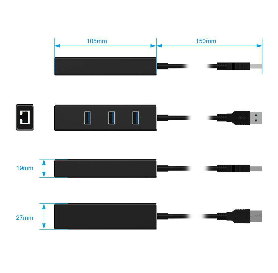 USB 3.0 Hub with Gigabit Ethernet