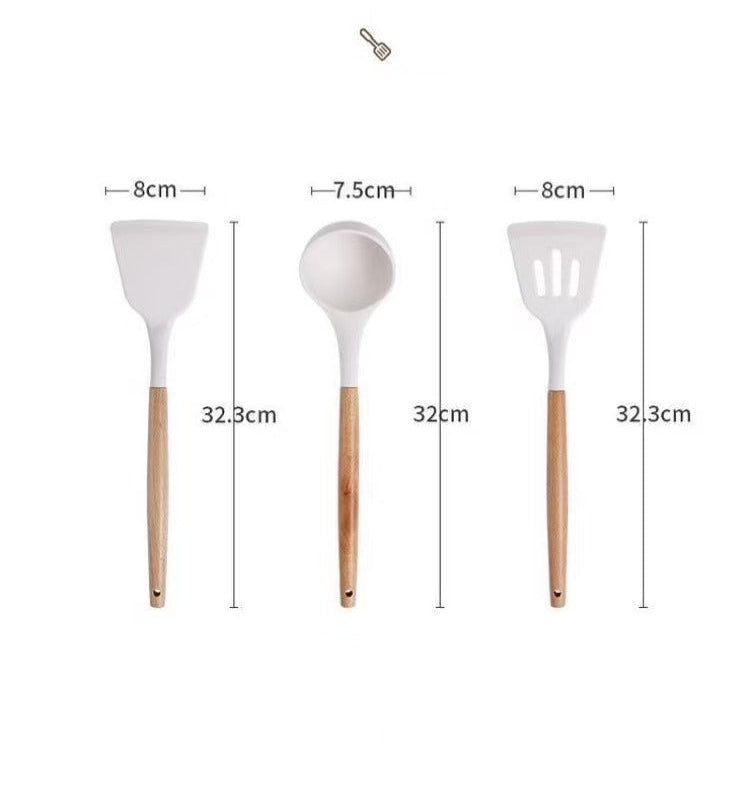 3-Piece Silicone Cooking Utensil Set with Beech Wood Handles
