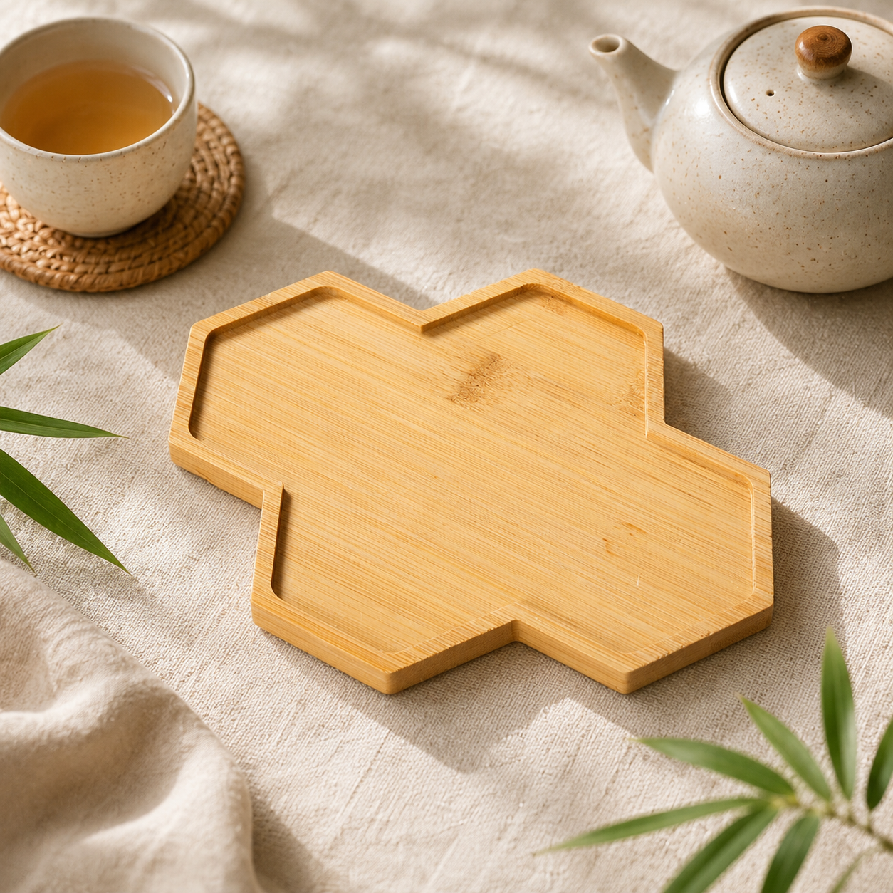 Bamboo Tea Tray & Small Serving Coaster for Kitchen Decor