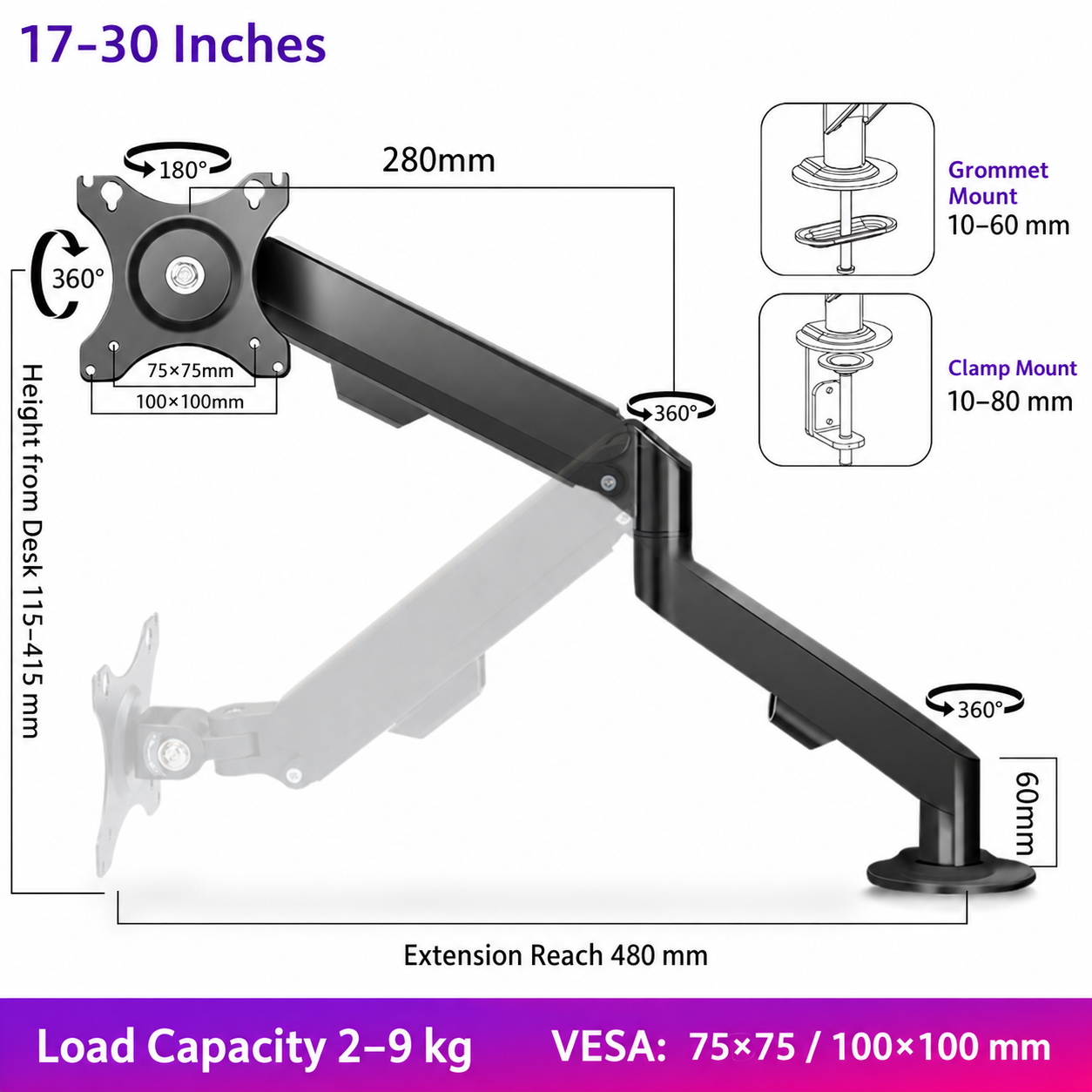 No-Drill Monitor Arm Desk Mount