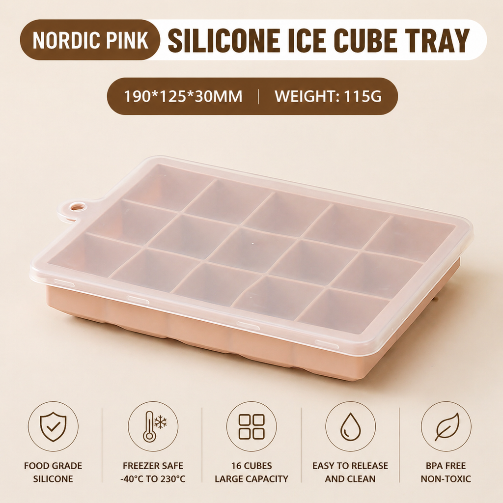 Food-grade Silicone Ice Cube Tray with Lid, Ice Making Mold, Household DIY Ice Maker, Popular Ice Mold for Fruit Tea & Drinks.