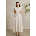 Beaded V-Neck Flutter Sleeve Maxi Dress