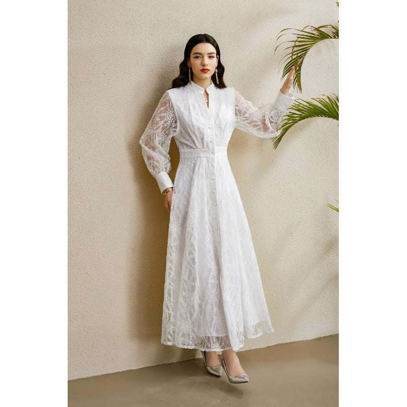 Court V-Neck Lantern Sleeve Dress