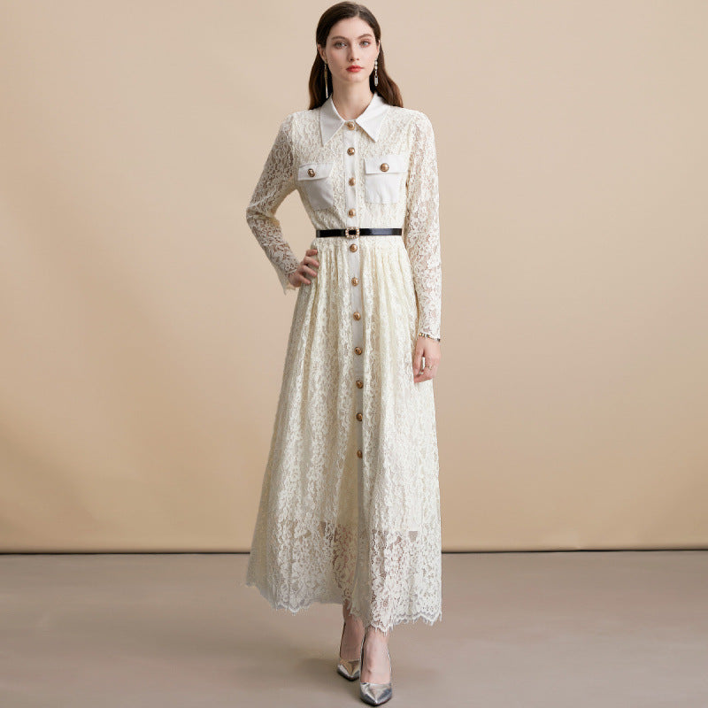 Slim Fit Lace Belted Maxi Dress