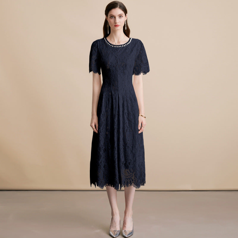 Black Pearl Rhinestone Lace Dress