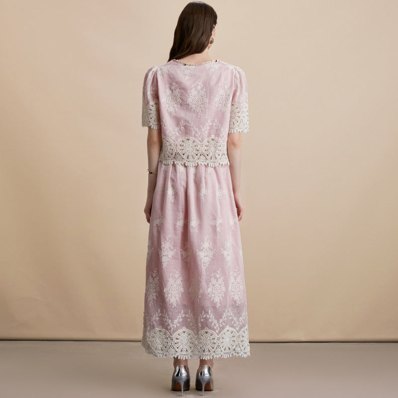 Lace Embroidered Vest Skirt Set