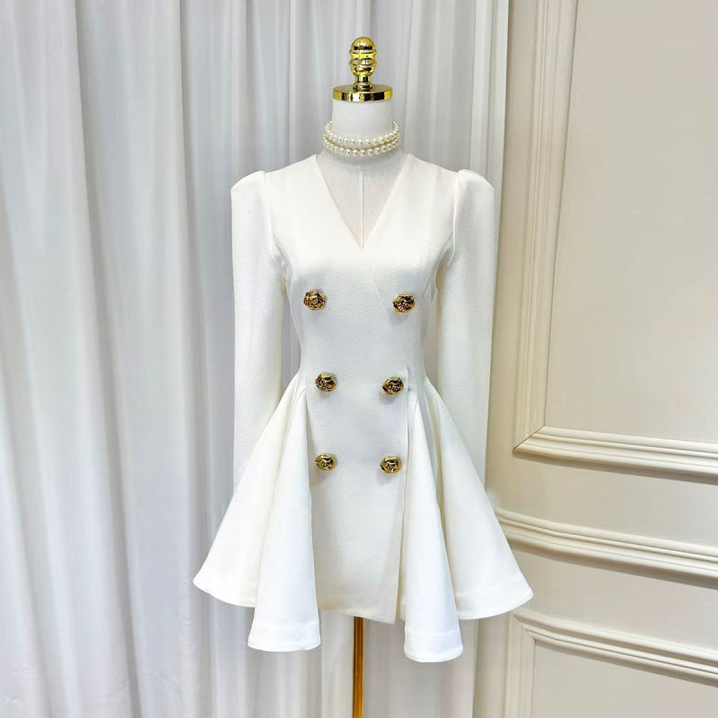 Double Breasted Pleated Mini Dress