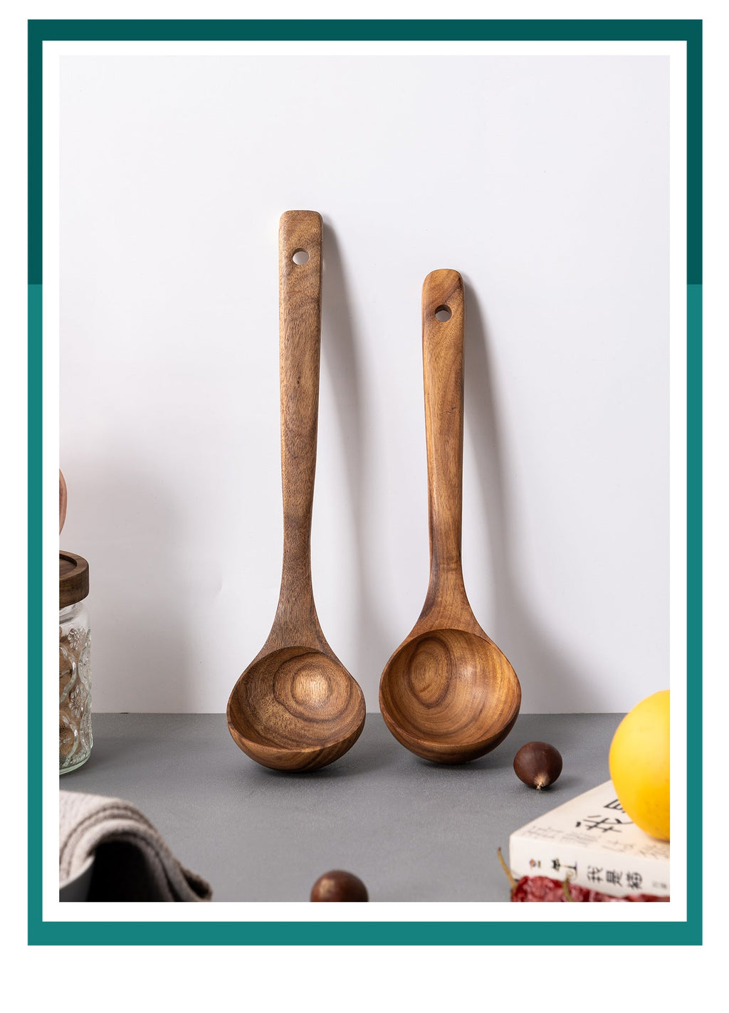 Long Handle Teak Soup Ladle for Soup & Hot Pot