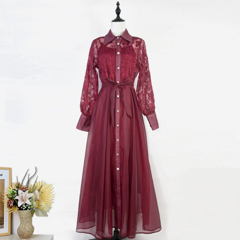 Lace Embroidered Collar Maxi Dress