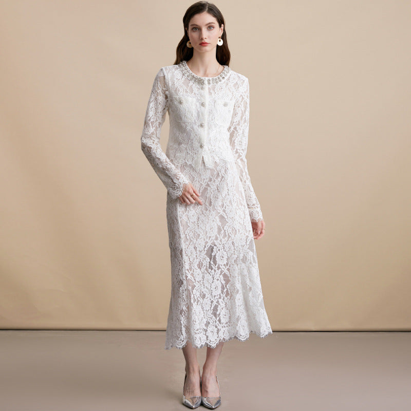 Rhinestone Lace Skirt Set