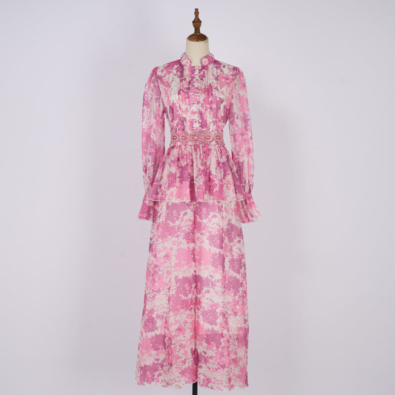 Embroidered Button Waist Maxi Dress