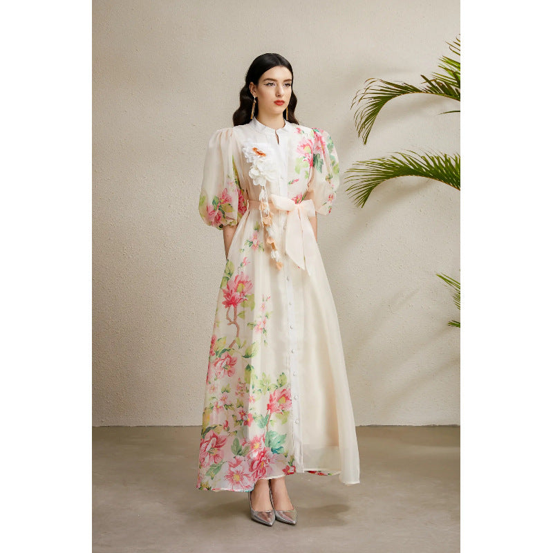 3D Floral V-Neck Maxi Dress
