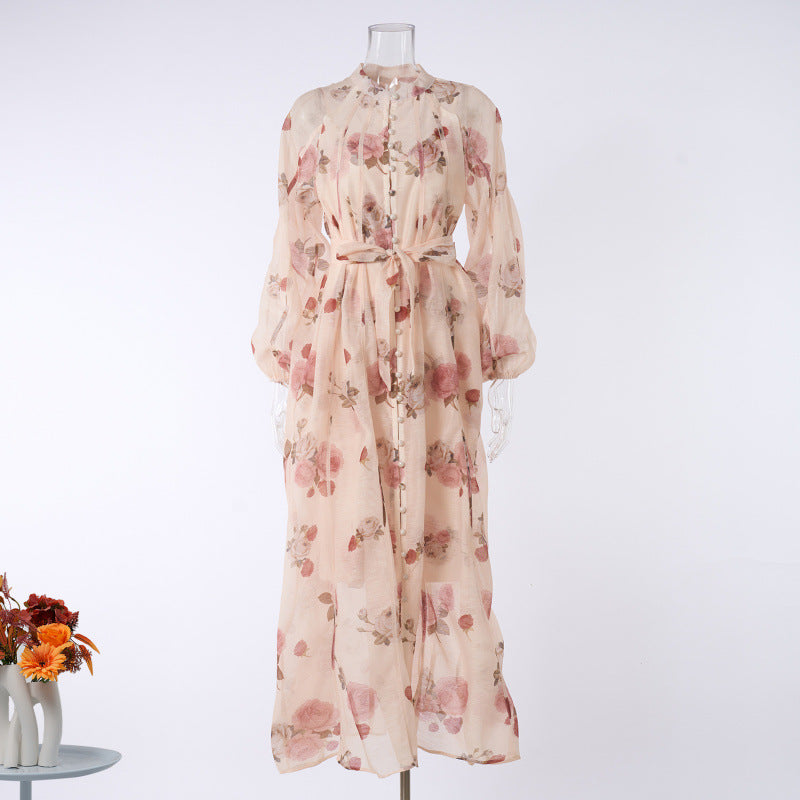 Printed Button Maxi Dress Set