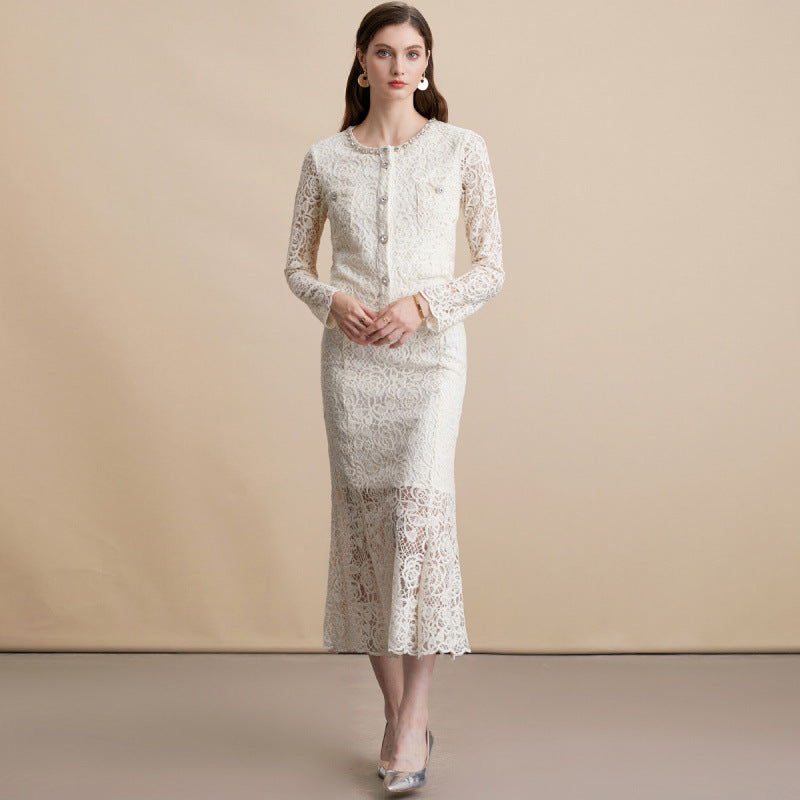 Rhinestone Lace Top Skirt Set