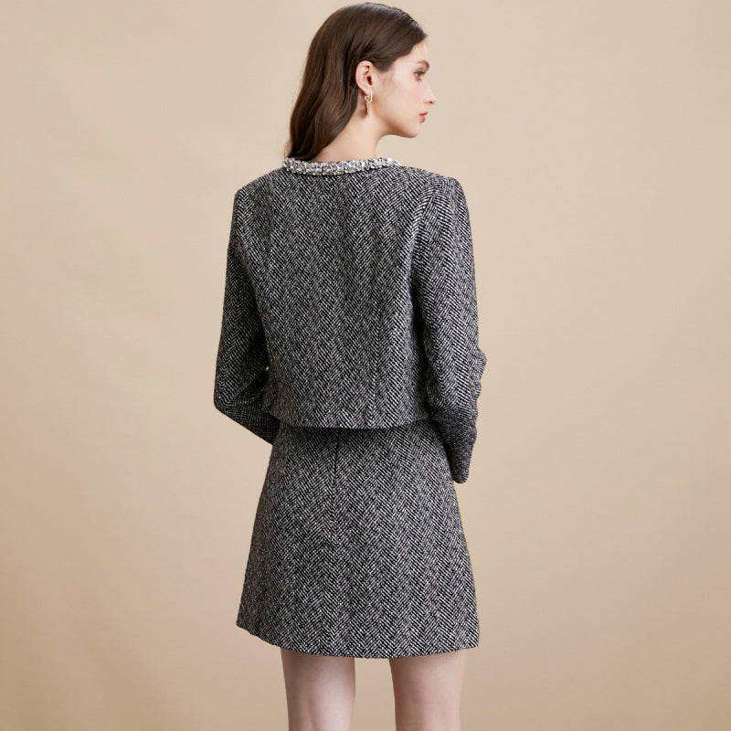 Grey Tweed Jacket Skirt Set