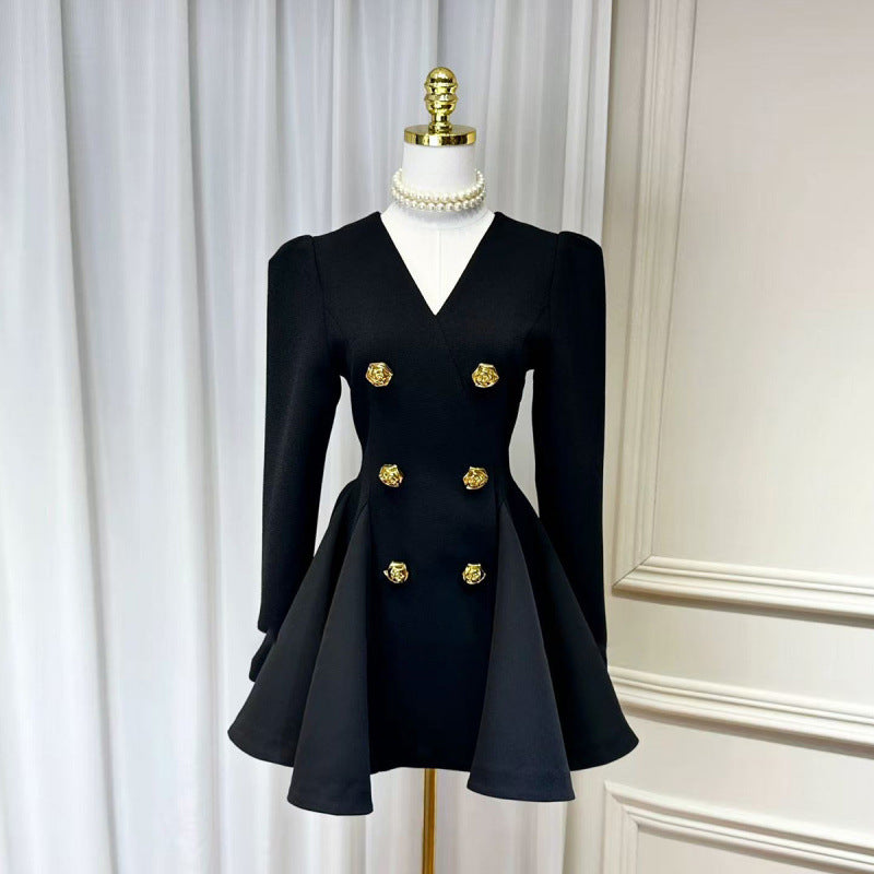Double Breasted Pleated Mini Dress