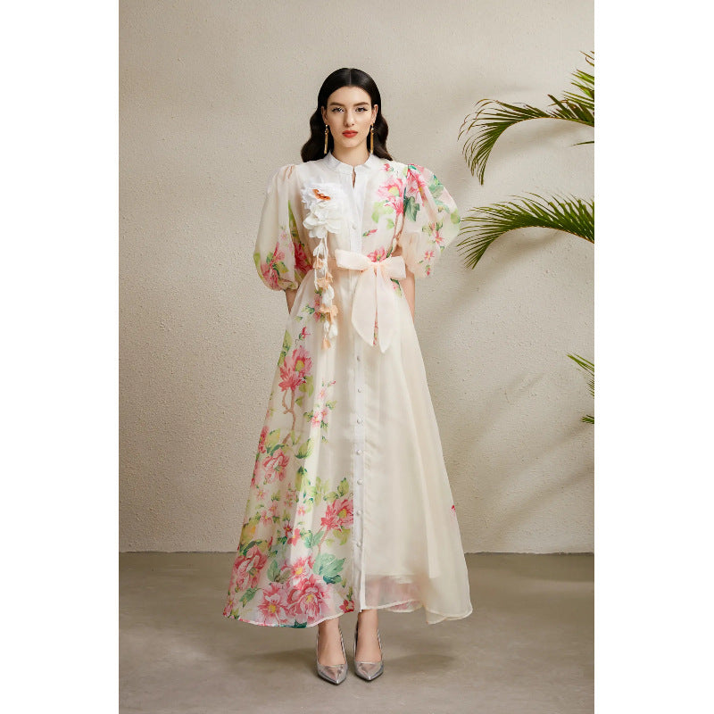3D Floral V-Neck Maxi Dress