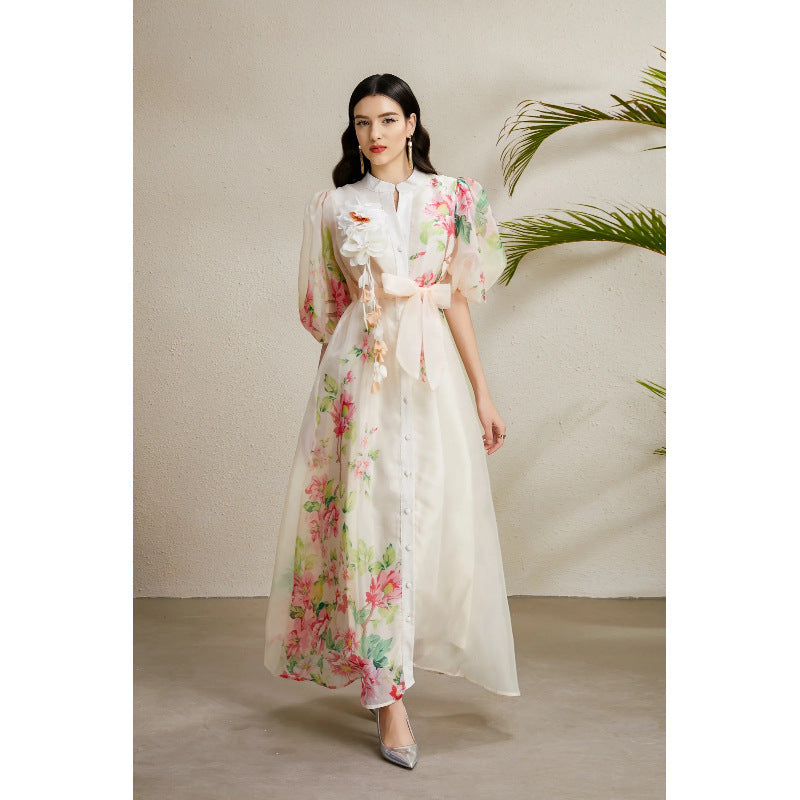 3D Floral V-Neck Maxi Dress