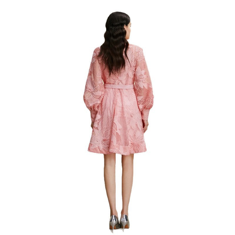 3D Lace Lantern Sleeve Dress