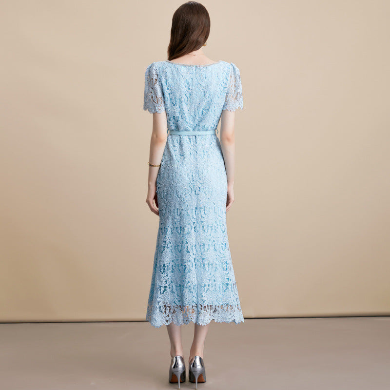 Square Neck Lace Mermaid Dress