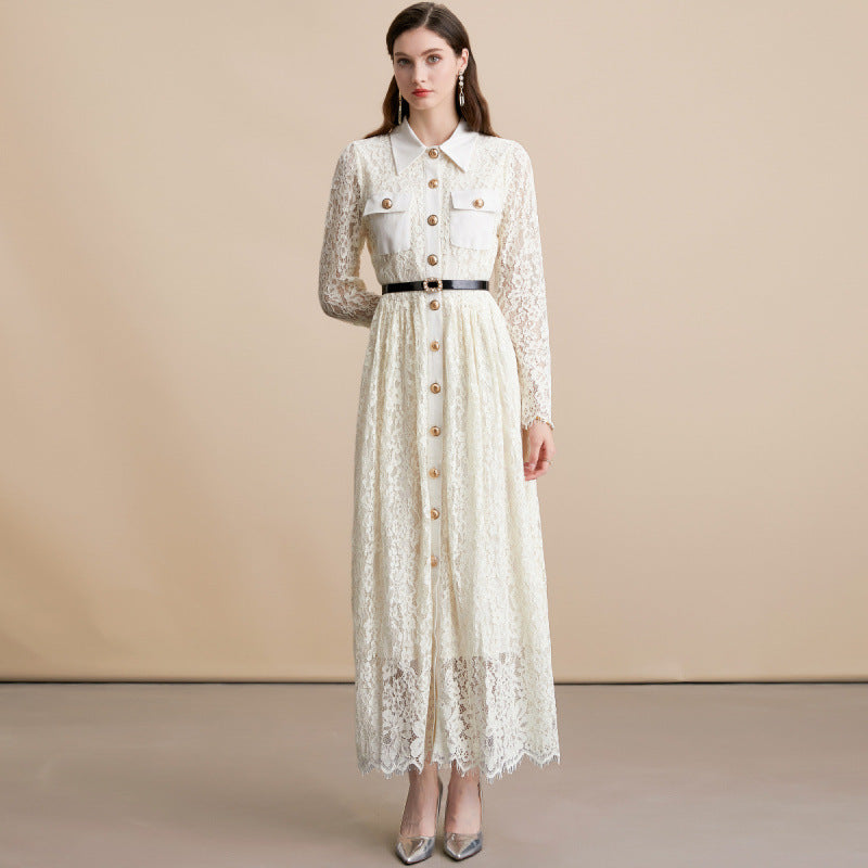 Slim Fit Lace Belted Maxi Dress