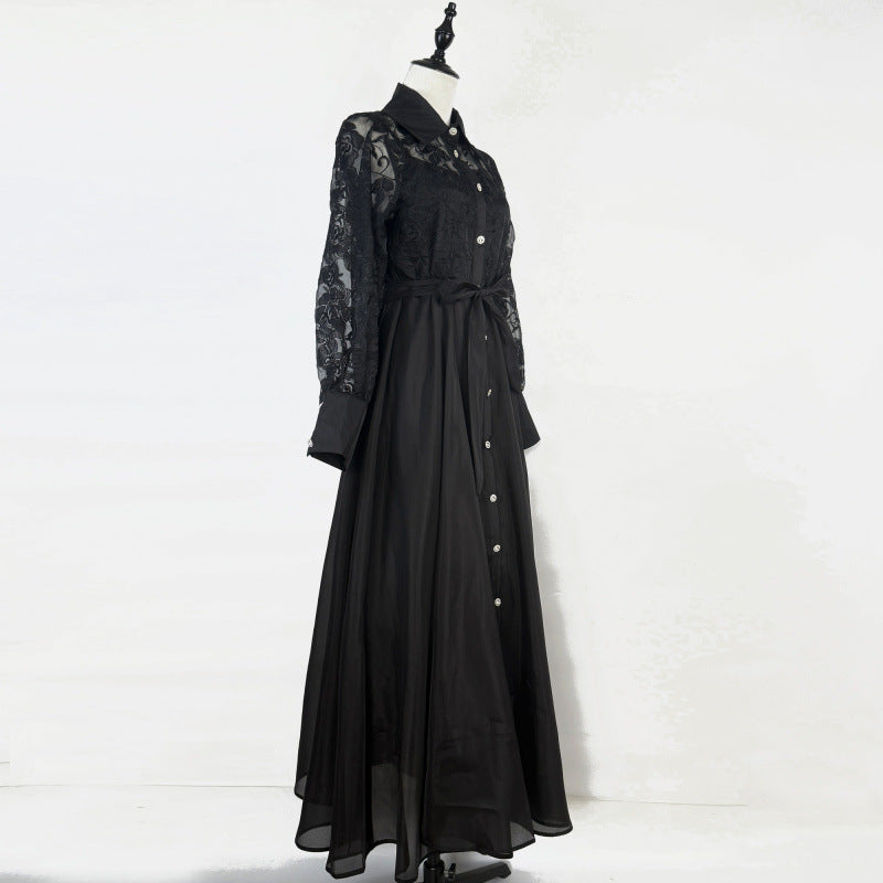 Lace Embroidered Collar Maxi Dress