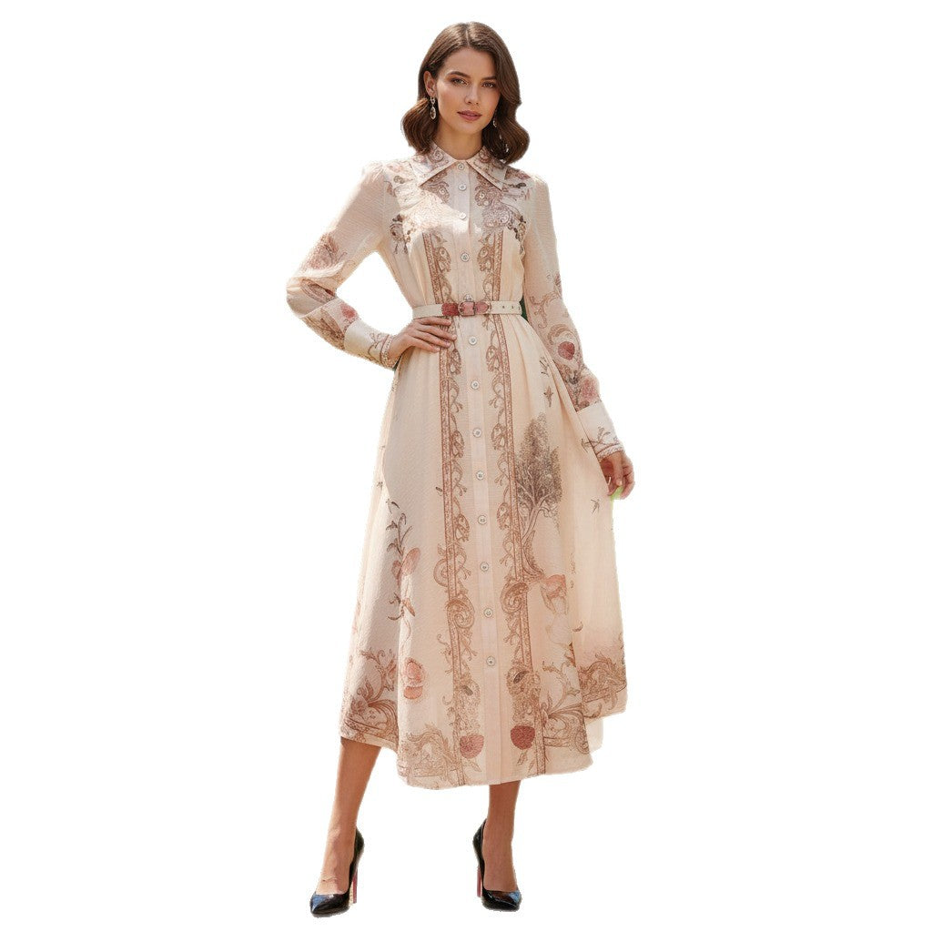 Map Print Belted Maxi Dress