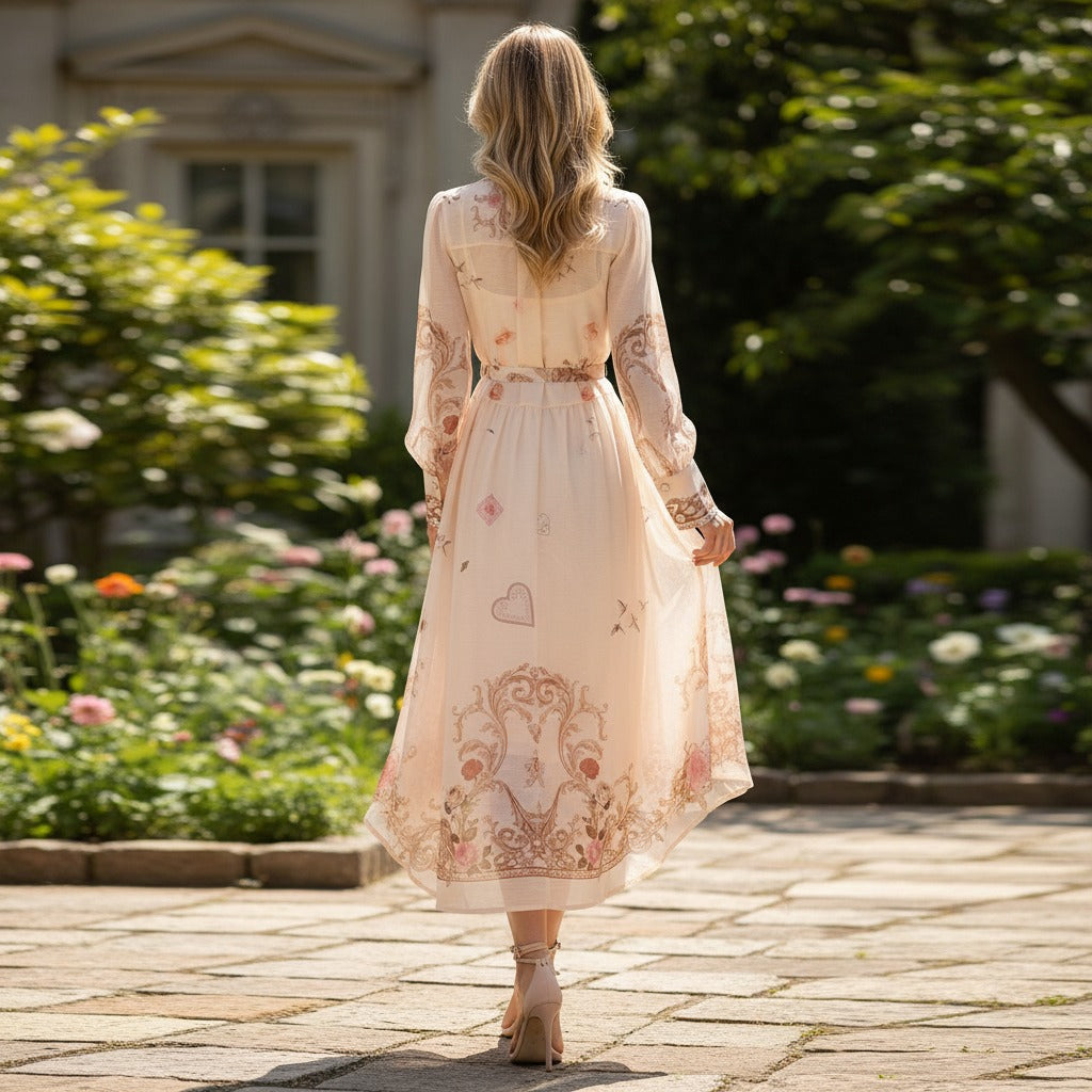Map Print Belted Maxi Dress