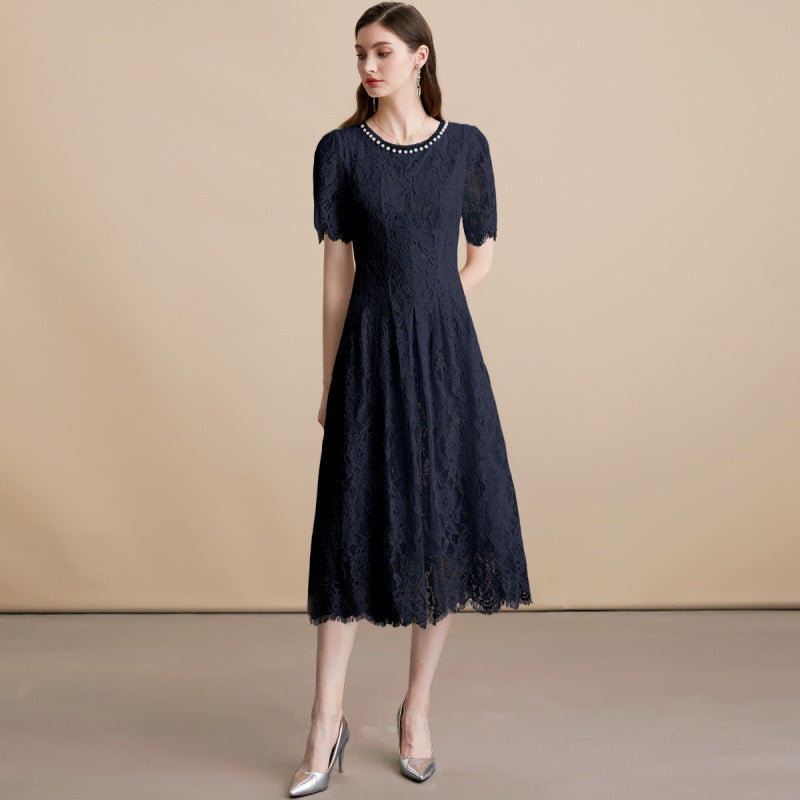 Black Pearl Rhinestone Lace Dress