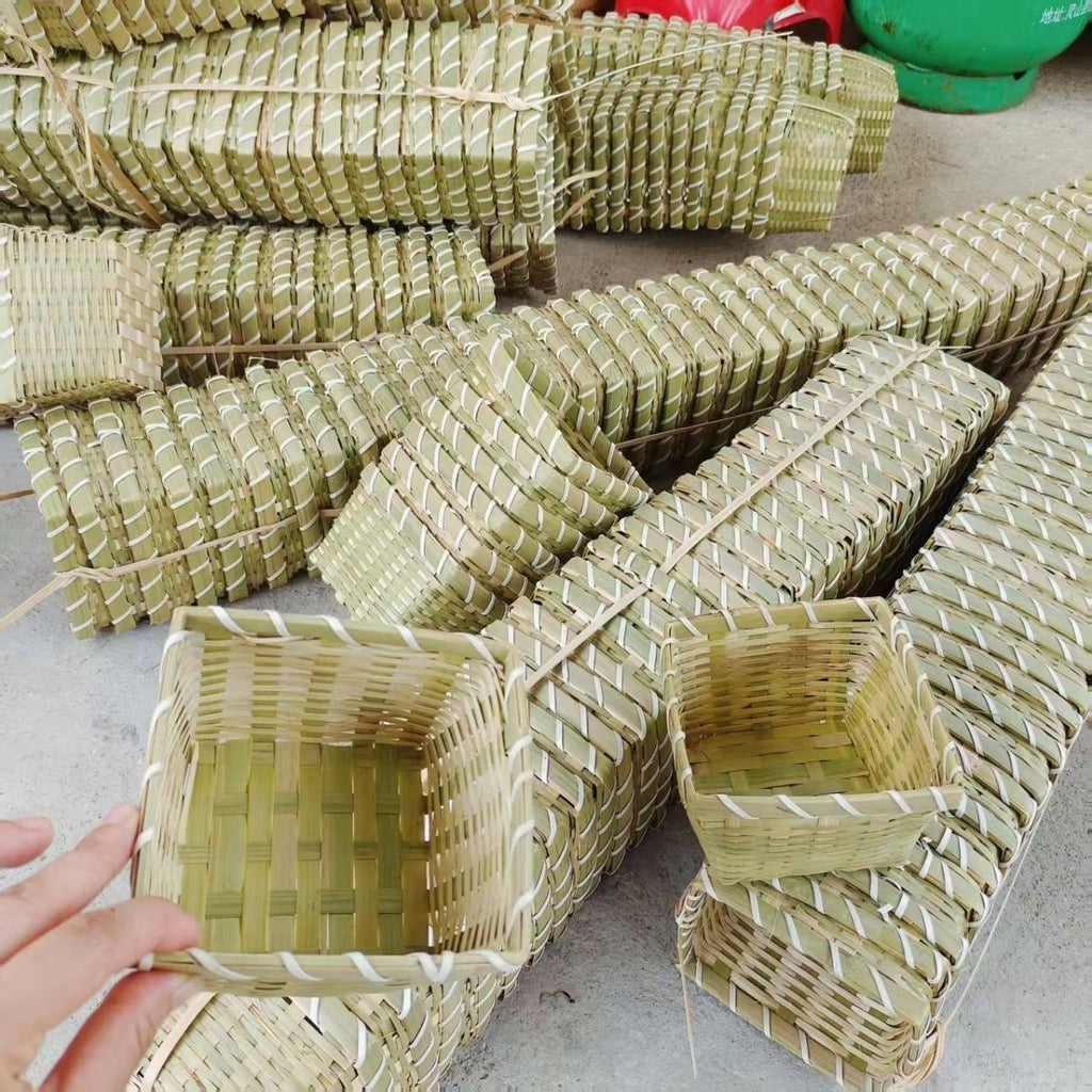 Bamboo Basket Fruit Plate Hand-Woven Bamboo Basket Restaurant Small Storage Ingredient Basket Vegetable Basket Household Bamboo Basket Bean Sprout Box Bamboo