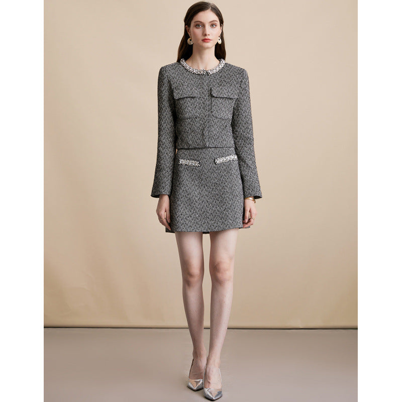 Grey Tweed Jacket Skirt Set