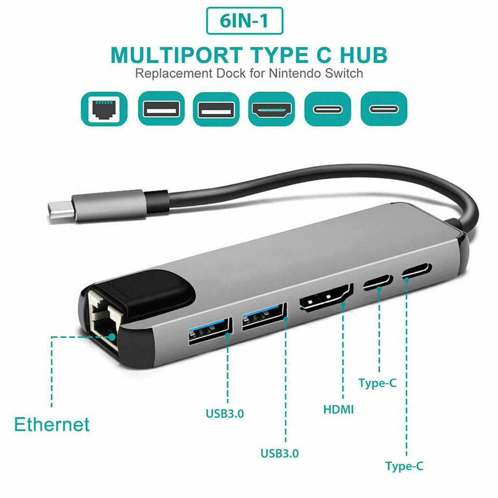6-in-1 USB-C Hub with HDMI & Ethernet