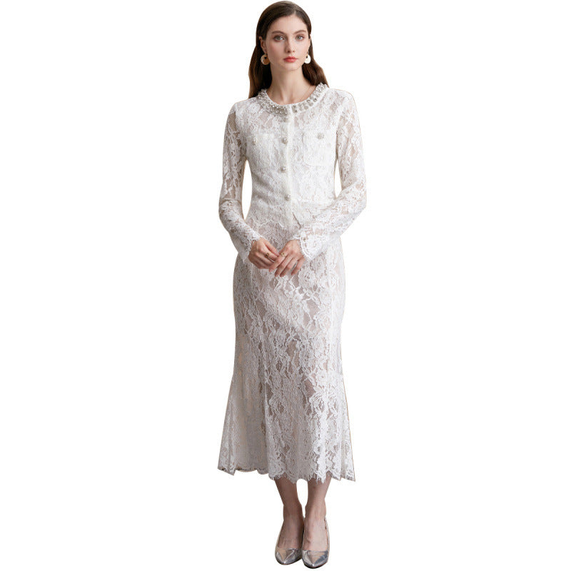 Rhinestone Lace Skirt Set
