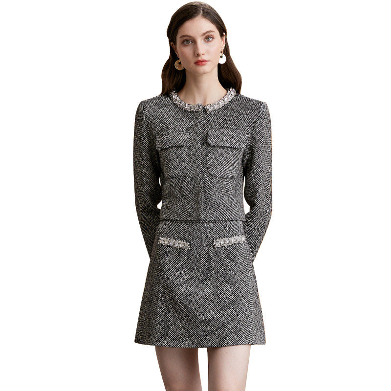 Grey Tweed Jacket Skirt Set