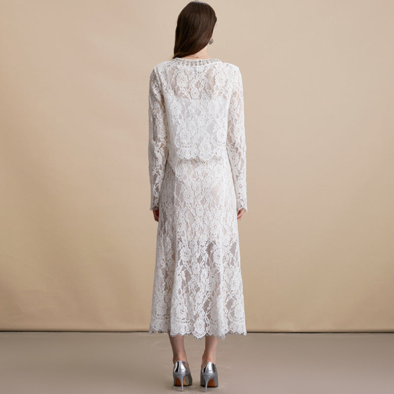 Rhinestone Lace Skirt Set