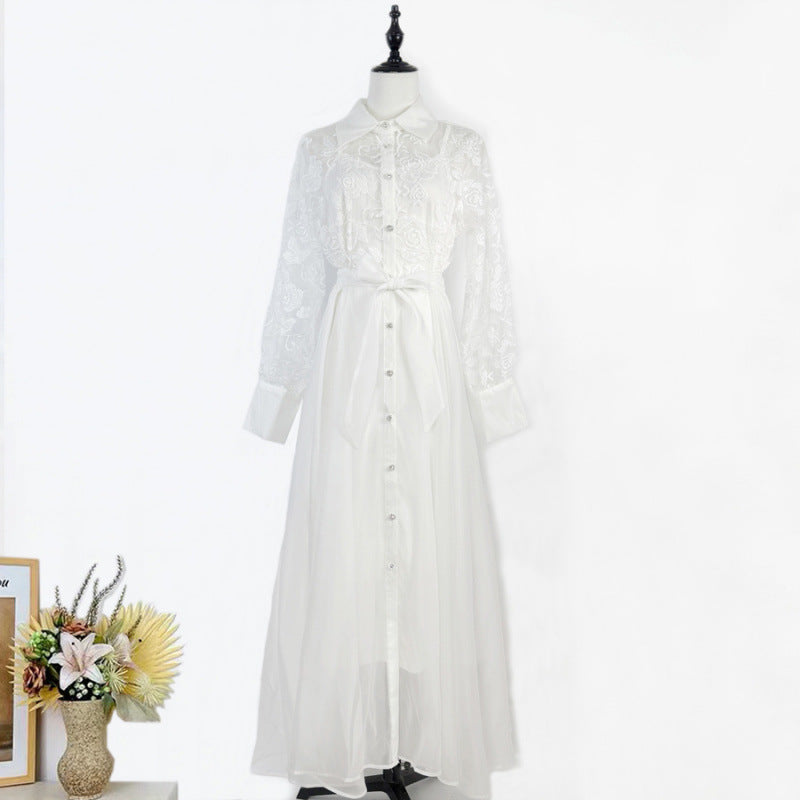 Lace Embroidered Collar Maxi Dress