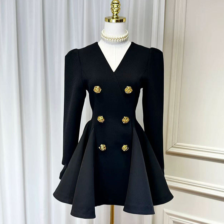 Double Breasted Pleated Mini Dress