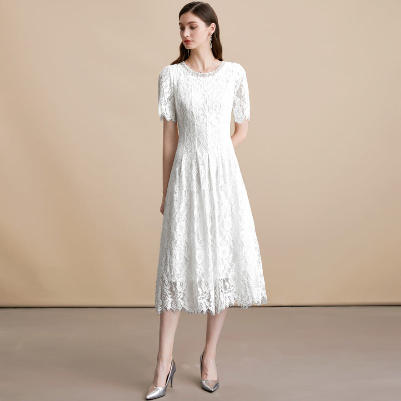 Pearl Rhinestone Lace Dress