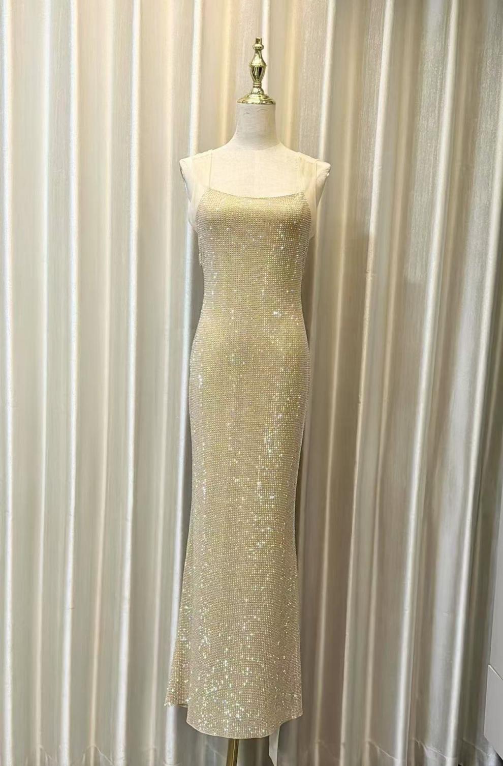 Silk Rhinestone Backless Evening Dress