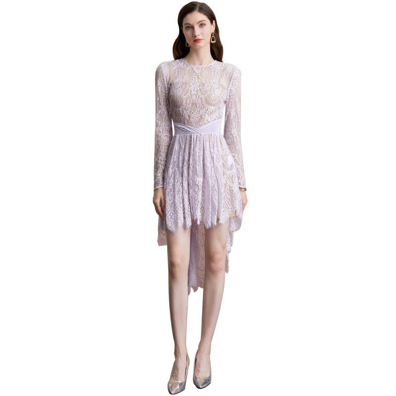 Sheer Lace Irregular Hem Dress