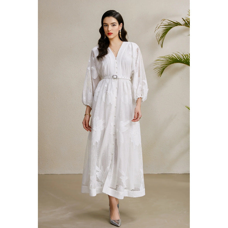 3D Floral Lace Vacation Maxi Dress