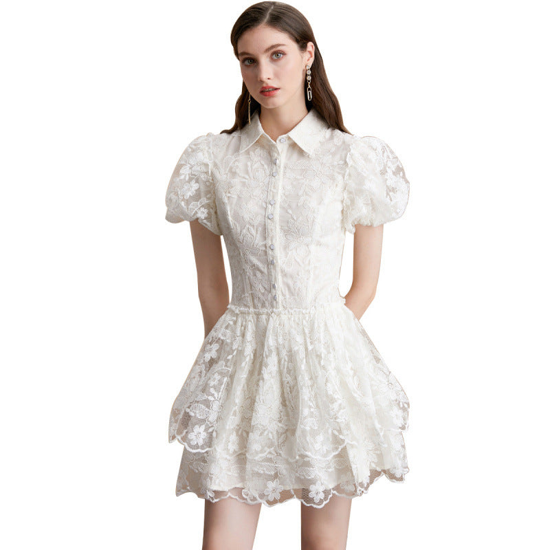 Embroidered Puff Sleeve Princess Dress