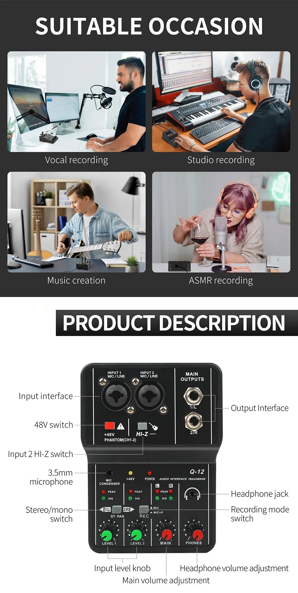 Bluetooth USB Audio Mixer with 48V