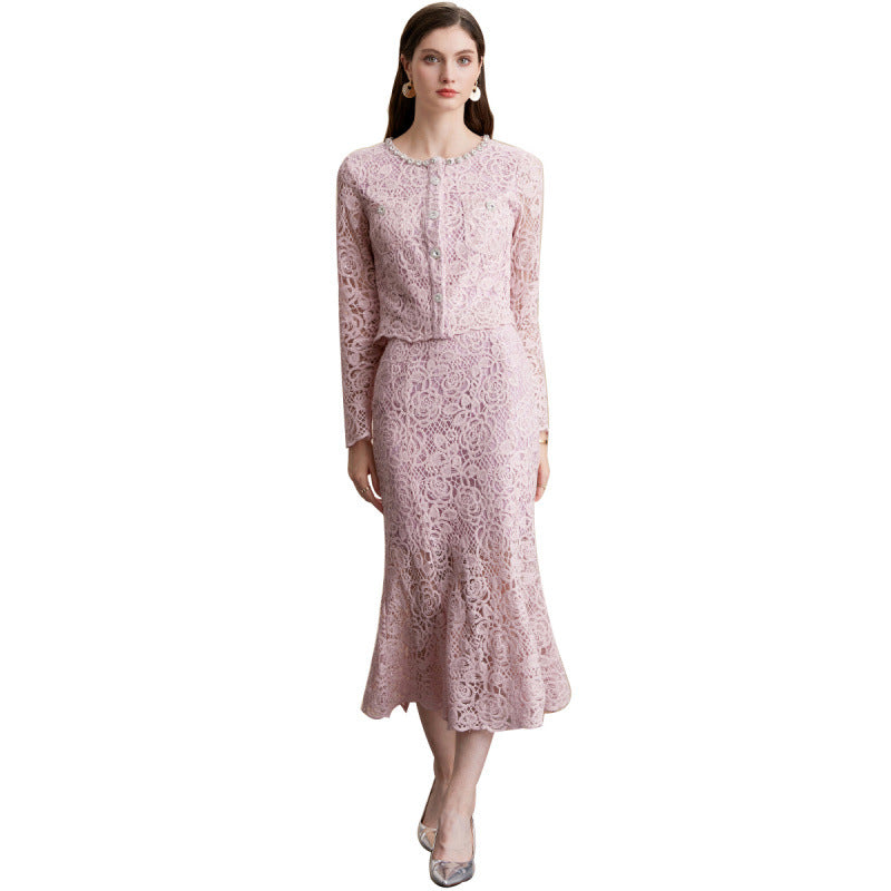 French Rhinestone Lace Skirt Set