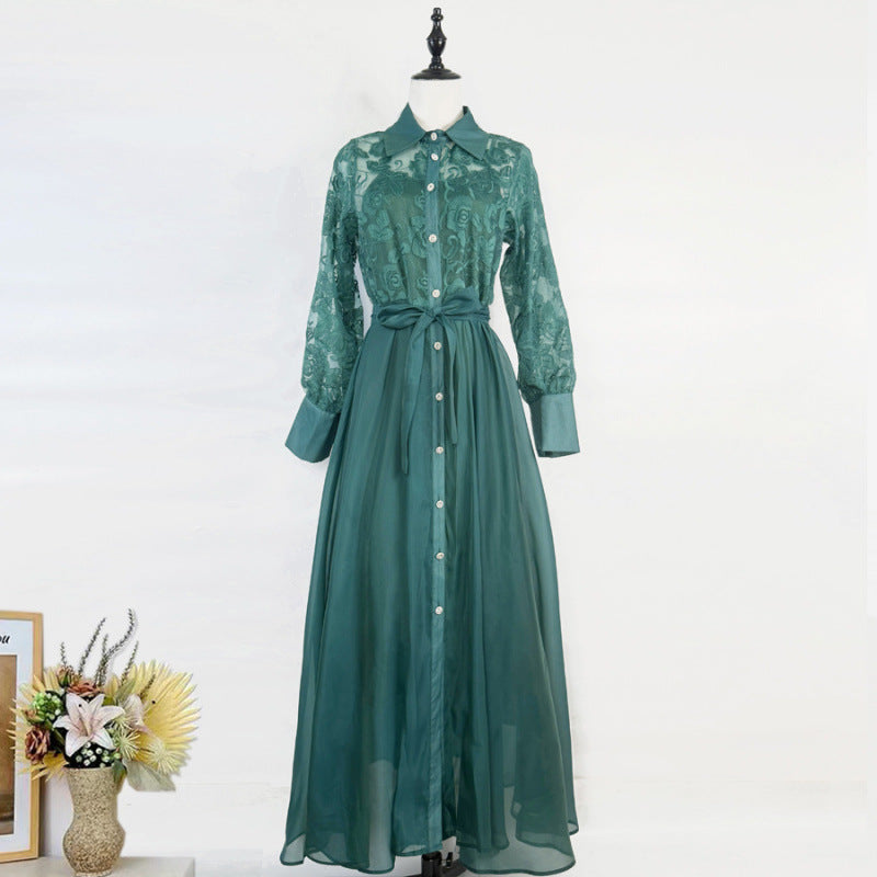 Lace Embroidered Collar Maxi Dress