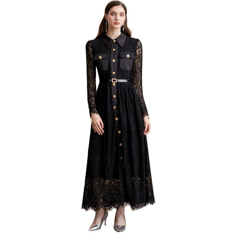 Elegant Lace Belted Maxi Dress