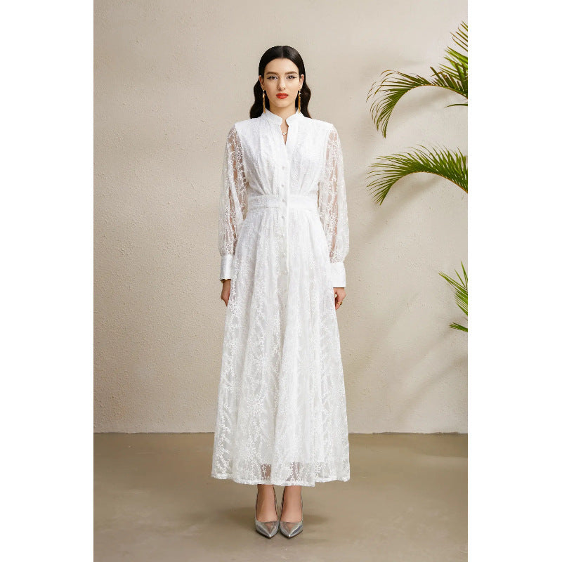 Court V-Neck Lantern Sleeve Dress