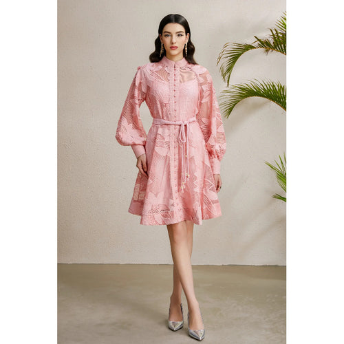 3D Lace Lantern Sleeve Dress